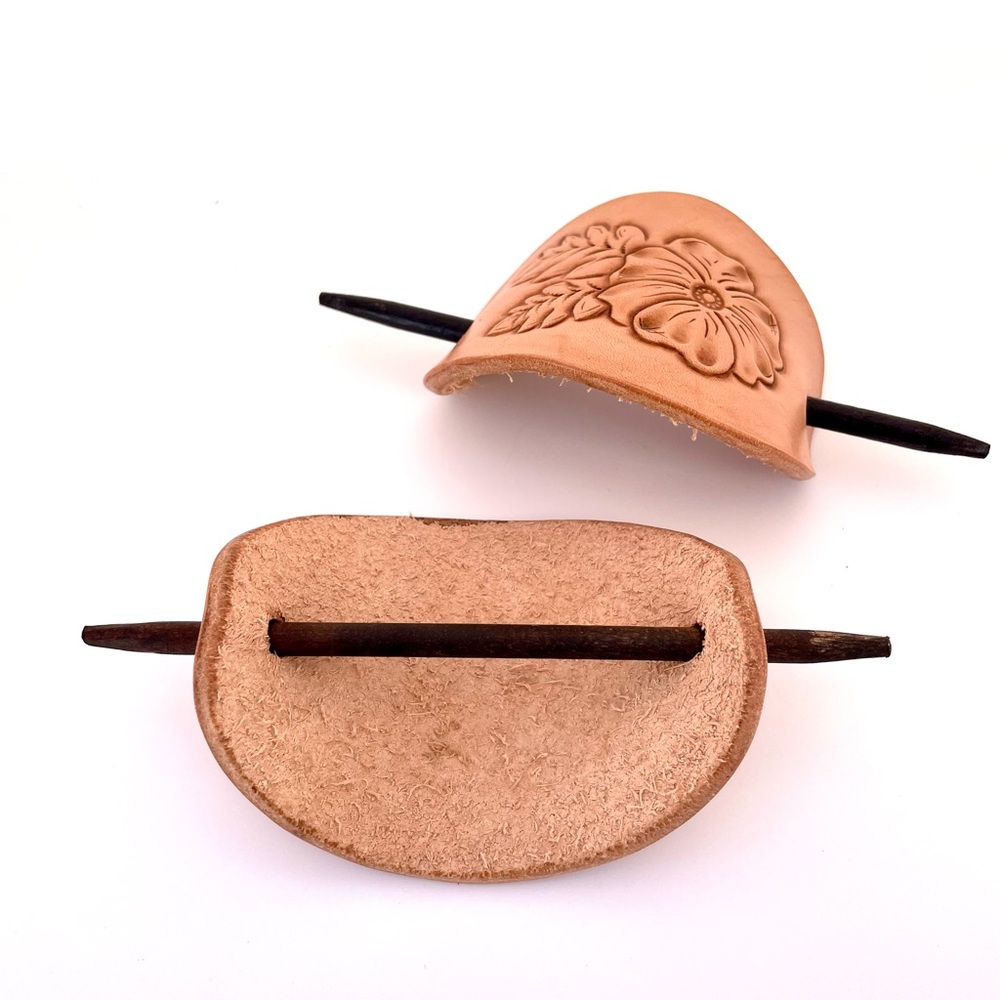 Leather hair barrette, hair clip with stick, hair slide - Picture 5 of 5